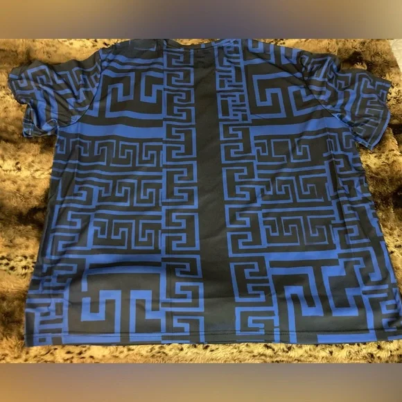 Aztec Ziggy-Zag Design Size 5XL Royal Blue/Black Tee Shirt NEW Extra Big Man Top - Picture 6 of 10